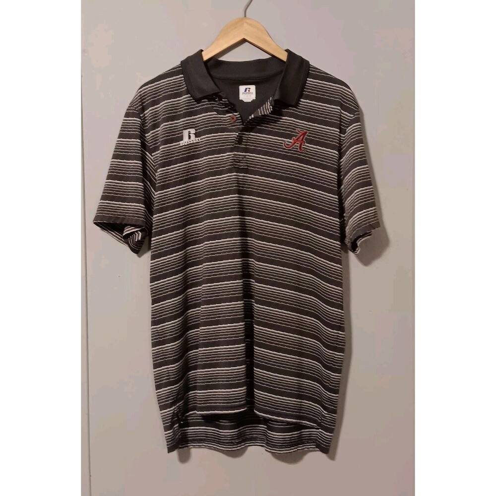 Russell Alabama Gray White Striped Short Sleeve Pullover Men's Shirt Sz L